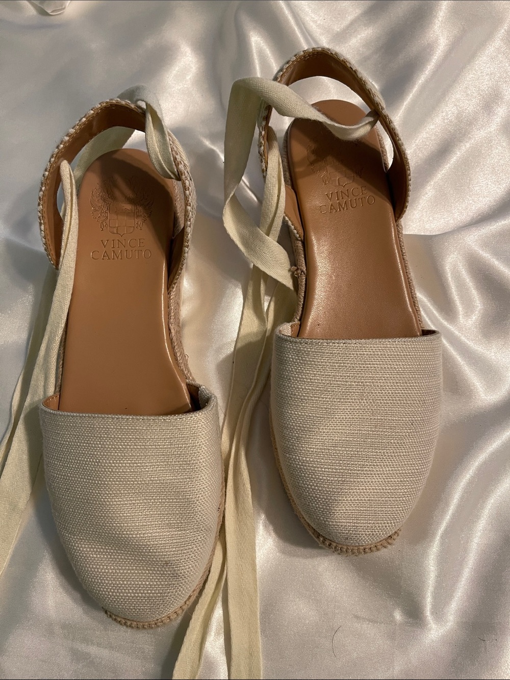 Vince Camuto Cream Canvas Espadrille Tie-Back Sandals